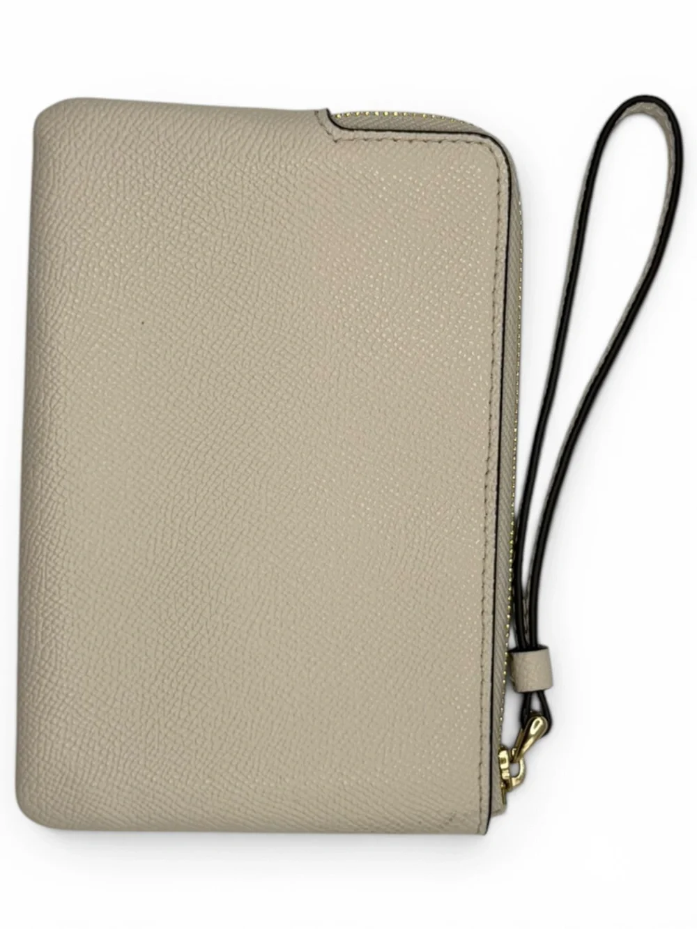 Coach Pebbled Leather Wristlet in Light Beige with Gold Logo